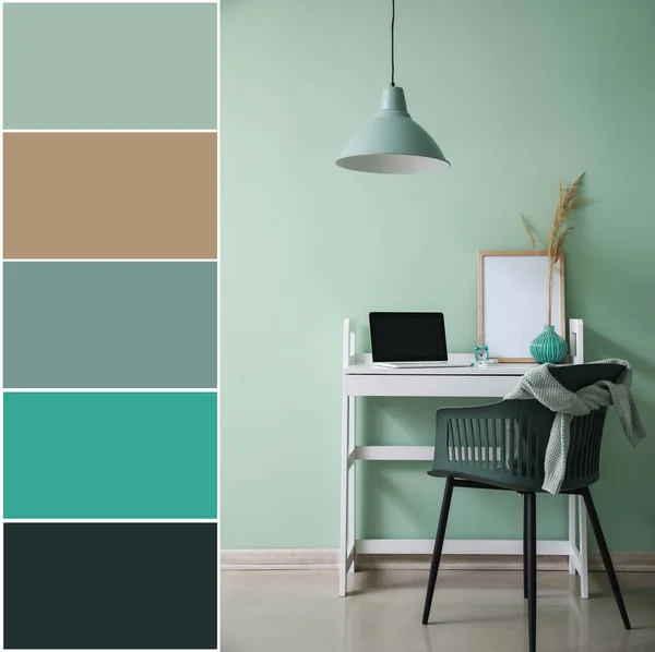 Comfortable Workplace Mint Wall Room Different Color Patterns — ストック写真