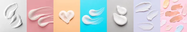 Samples Different Creams Colorful Background — Stock Photo, Image