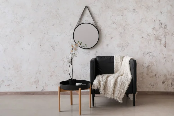 Interior Stylish Living Room Mirror Armchair Coffee Table — Stock Photo, Image