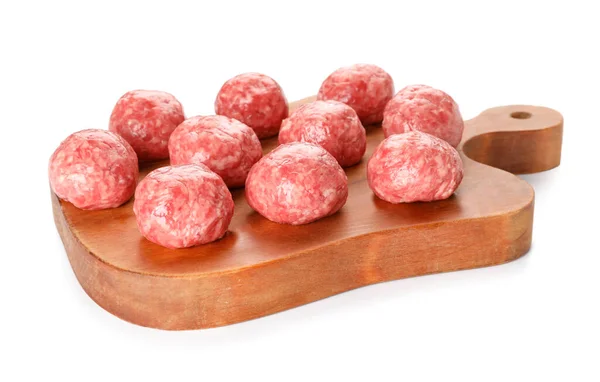 Cutting Board Raw Meat Balls White Background — Stock Photo, Image