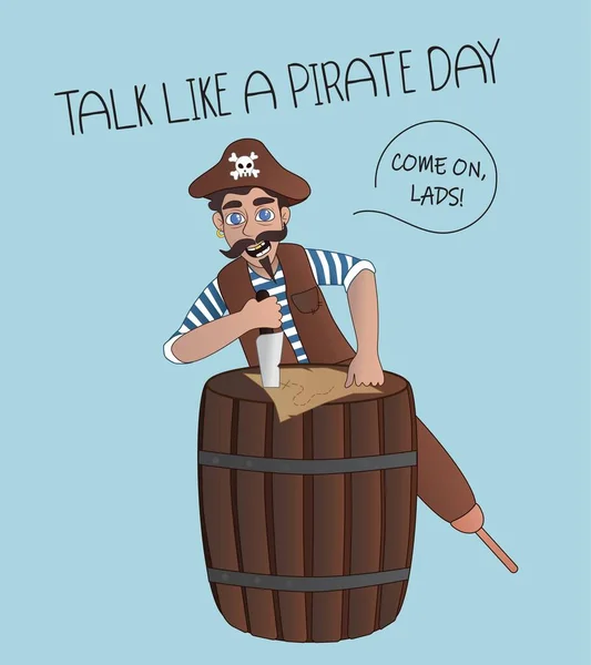 Pirate Knife Barrel Light Blue Background Talk Pirate Day — Stock Vector