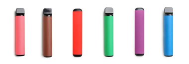 Group of electronic cigars on white background
