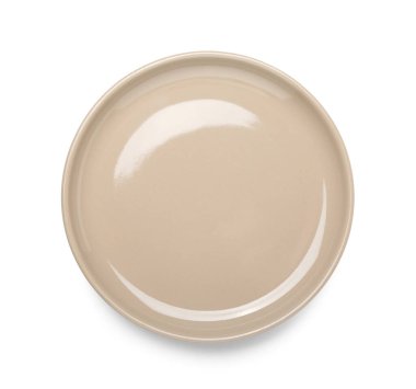 Empty ceramic plate isolated on white, top view