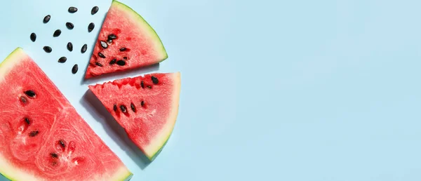 Slices Tasty Watermelon Blue Background Space Text — Stock Photo, Image