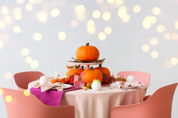 Table Set Thanksgiving Day Celebration Light Background — Stockfoto