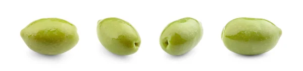 Set Green Olives Isolated White — Fotografia de Stock