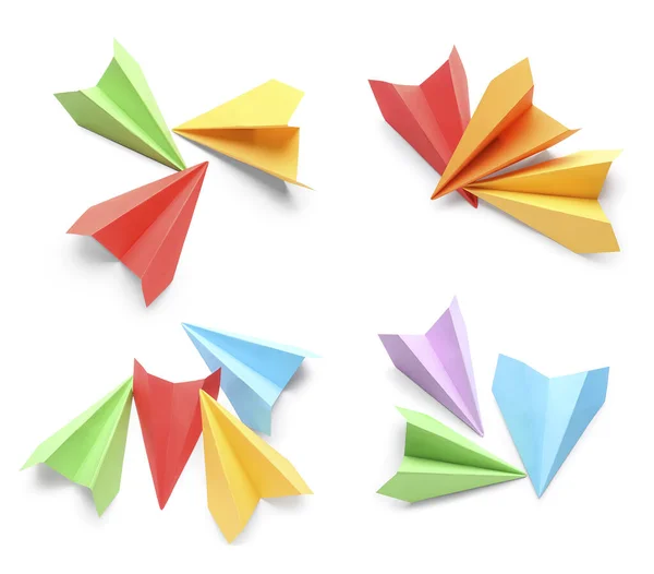 Set Colorful Paper Planes Isolated White —  Fotos de Stock