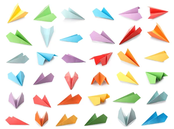 Set Colorful Paper Planes Isolated White — Foto Stock