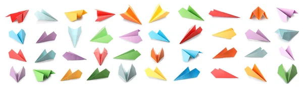 Set Colorful Paper Planes Isolated White — Stockfoto