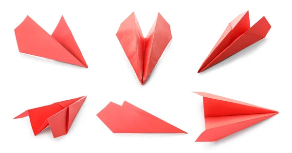 Set Red Paper Plane Isolated White — 图库照片