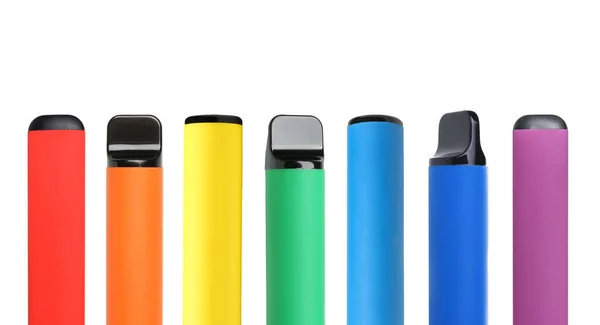 Group Colorful Electronic Cigars White Background — Fotografia de Stock