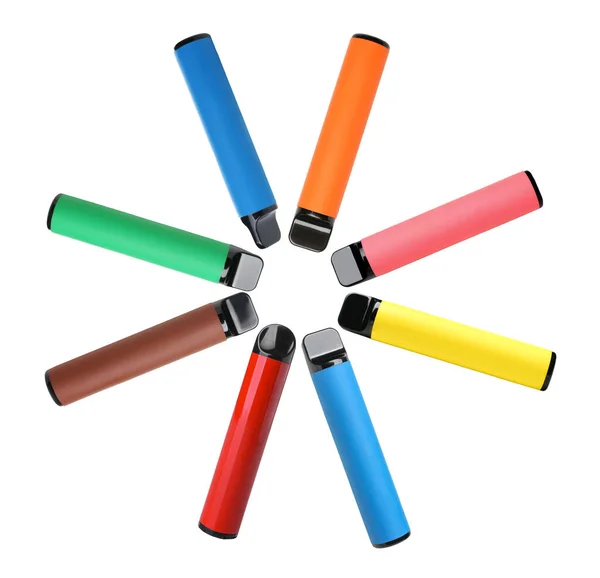 Collection Colorful Electronic Cigars White Background — Stock Photo, Image