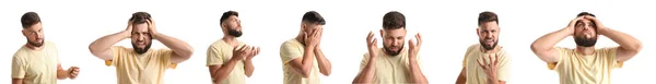 Set Stressed Young Man White Background — Stock fotografie