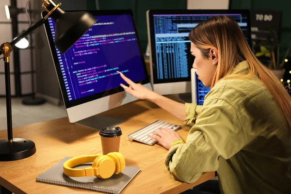 Transgender Programmer Working Server Room — Fotografia de Stock