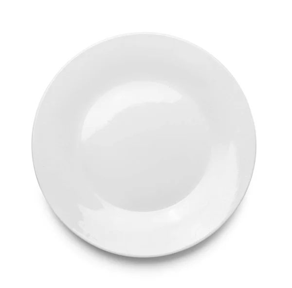 Empty Ceramic Plate Isolated White Top View — Stok Foto