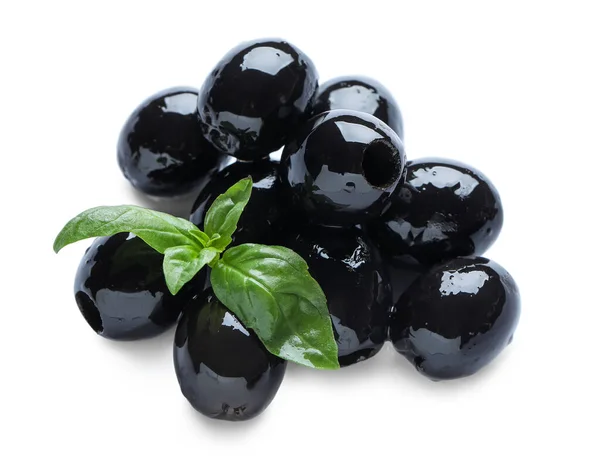 Heap Tasty Black Olives White Background — Zdjęcie stockowe