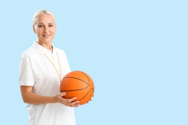 Mature Teacher Ball Blue Background — Stock Photo, Image