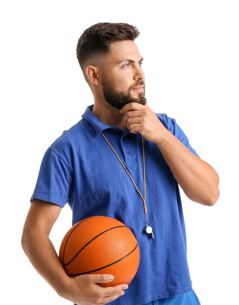 Thoughtful Teacher Ball White Background — Fotografia de Stock