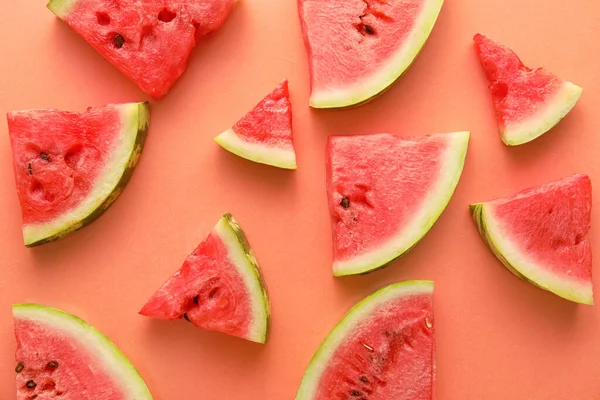 Slices Watermelon Color Background — Stockfoto