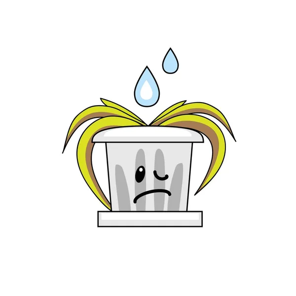 Watering Sad Wilted Houseplant White Background — Image vectorielle