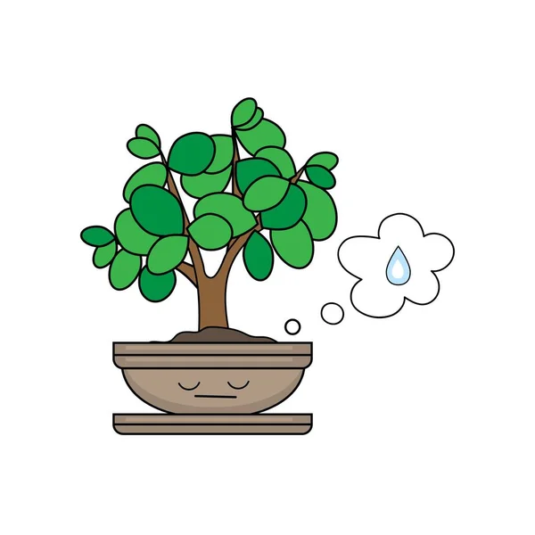 Green Houseplant Dreaming Water White Background — 스톡 벡터