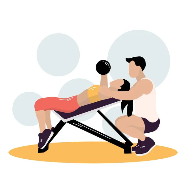 Sporty Woman Training Barbell Male Coach White Background — Stockvector