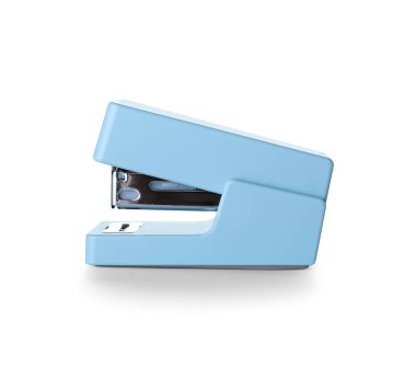 Modern blue stapler on white background