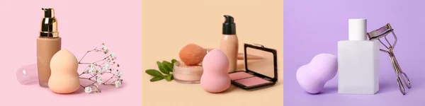 Set Makeup Sponges Cosmetics Colorful Background — Zdjęcie stockowe