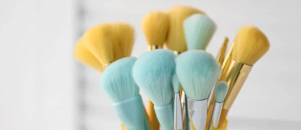 Set Makeup Brushes Blurred Background Closeup — Stock Photo, Image