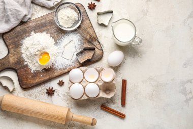 Composition with ingredients for baking on light background