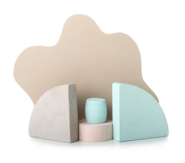 Composition with showcase pedestals on white background