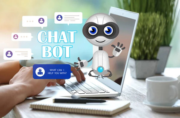 Man Laptop Chatting Bot Office — Stockfoto