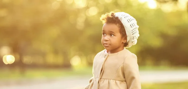 Cute African American Baby Girl Autumn Park — Stock Photo, Image
