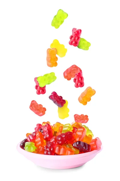 Plate Sweet Jelly Bears White Background — Stock Photo, Image