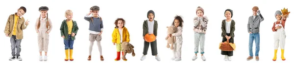 Set Little Children Autumn Clothes Isolated White — Fotografia de Stock