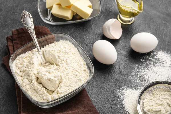 Ingredients Baking Dark Table Closeup — Stock Photo, Image