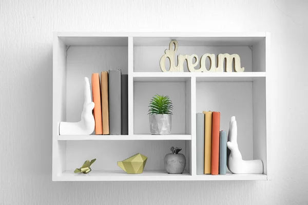 Bookcase Stylish Holders Decor Light Wall — Foto de Stock
