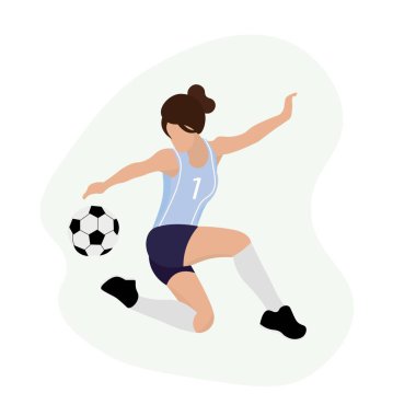 Woman playing soccer on white background