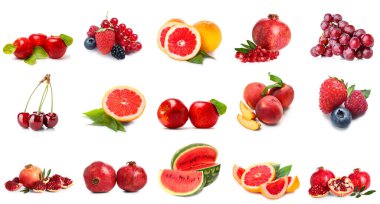 Set of different tasty fruits isolated on white