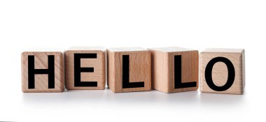 Word HELLO made of cubes on white background