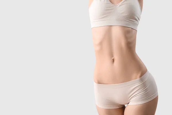 Slim Young Woman Underwear Light Background — Stock Photo, Image