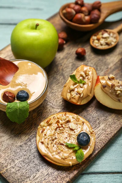 Tasty Apples Nut Butter Table Closeup — Stock Photo, Image