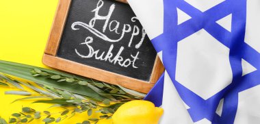 Composition for Sukkot celebration on yellow background