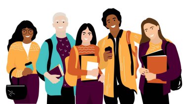 Beyaz arka planda bir grup modern öğrenci