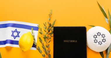 Banner for Sukkot celebration on orange background