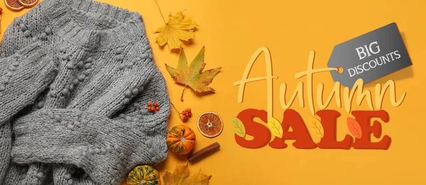 Banner for autumn sale with knitted sweater