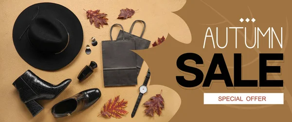 Banner for autumn sale with stylish accessories