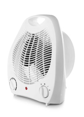 Electric fan heater on white background