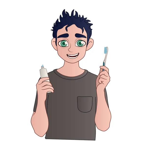 Beyaz Arka Planda Dişlerini Fırçalayan Adam — Stok Vektör