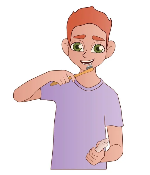 Boy Brushing Teeth White Background — ストックベクタ